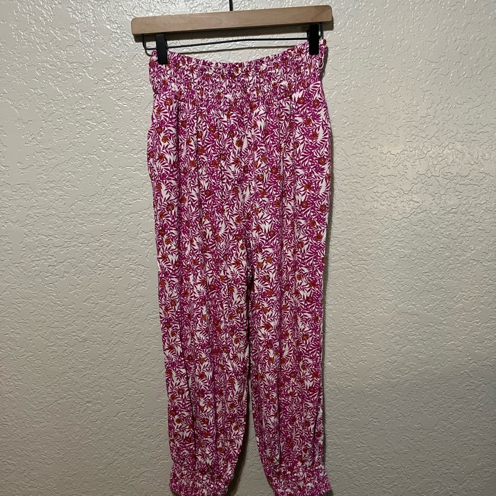 Anthropologie Fuchsia Floral Print Joggers